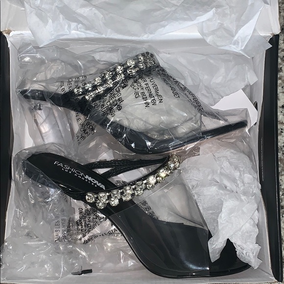 Fashion Nova Shoes - Clear & Black Slip On Heel
